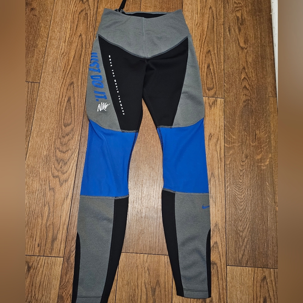 Nike Dri-Fit Hyper Power‎ Speed Running Pants Mesh Knee Sz S Black Blue Athletic